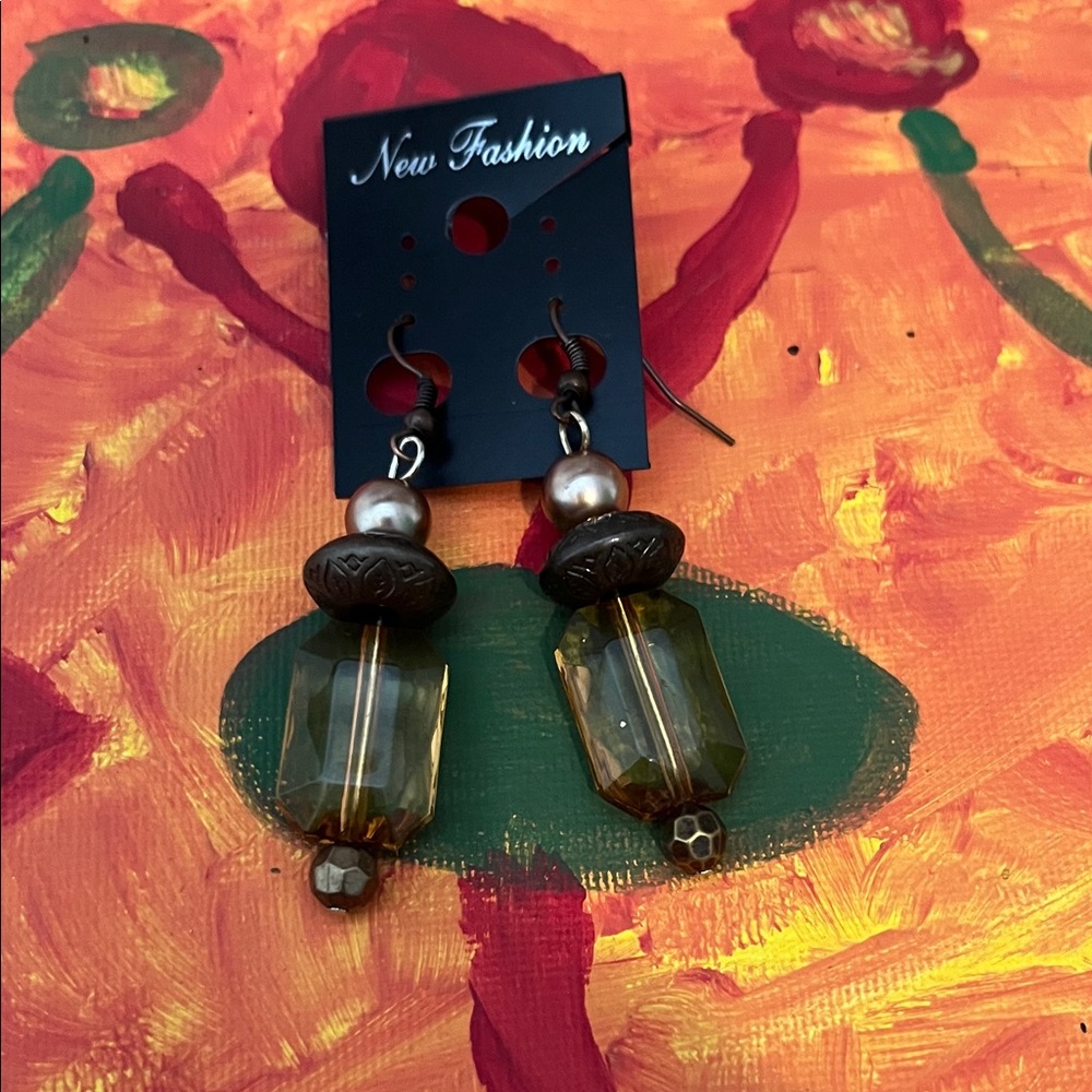 Gold and Brown Earrings